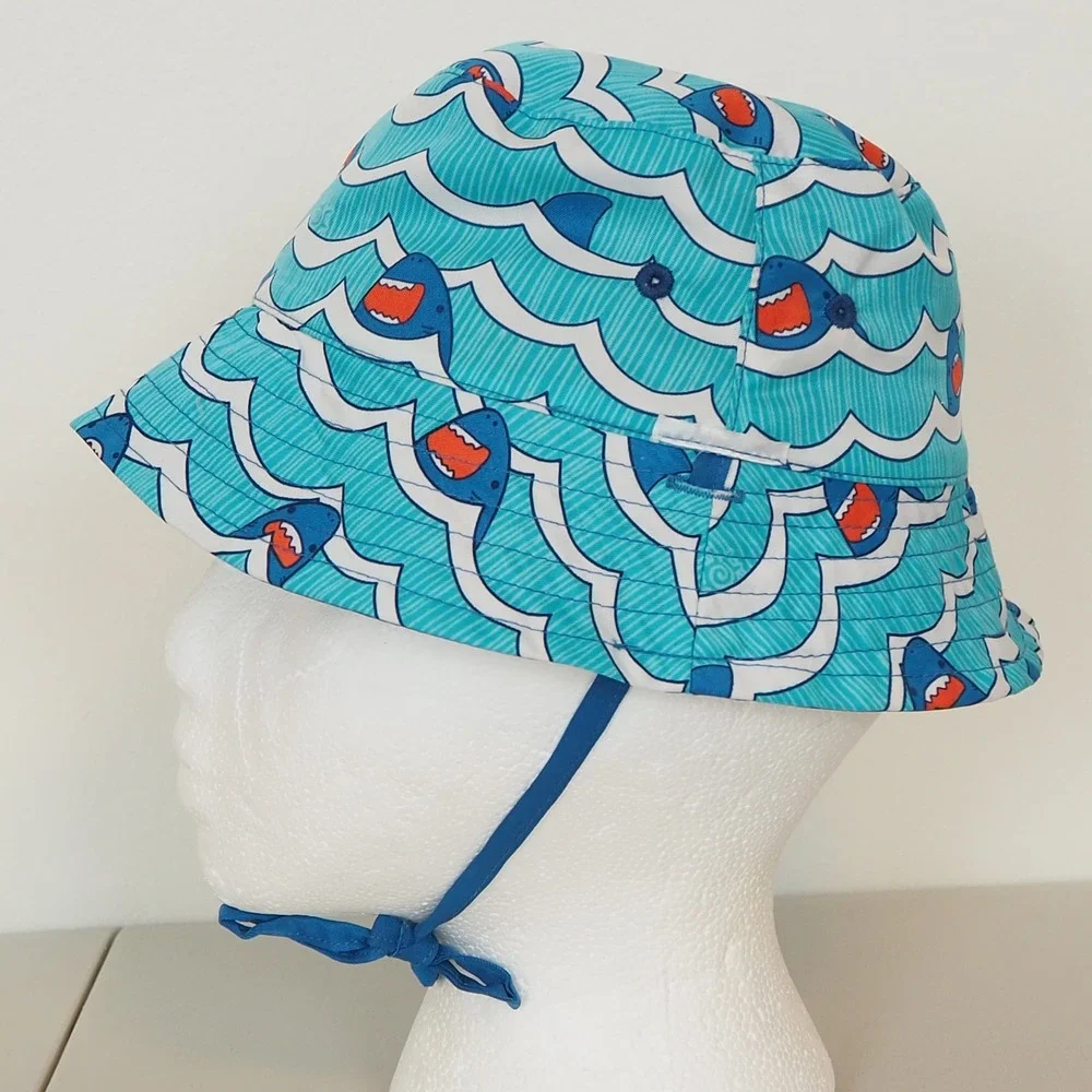 UV Skinz Bucket Hat Boys Blue Shark Print Sun Protection UPF 50+ Beach Swim Hat